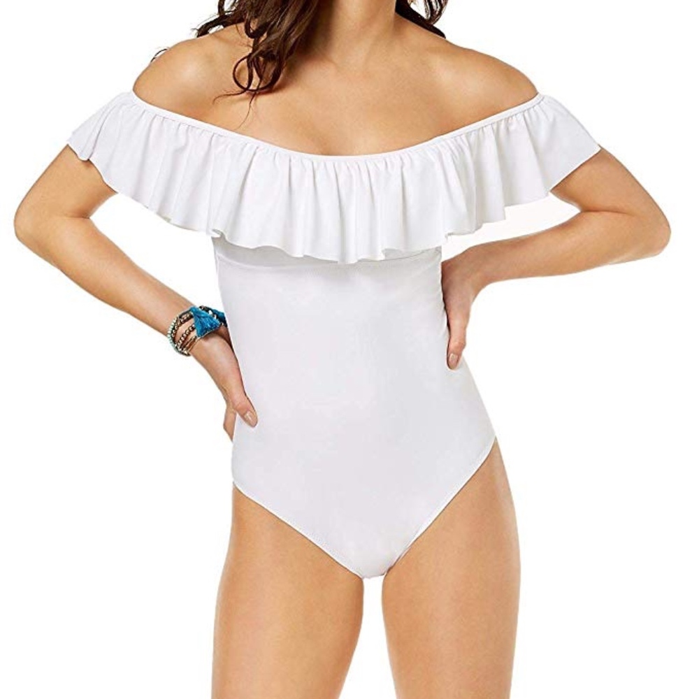 4/$25 Raisins White Ruffle One Piece Swimsuit - Picture 1 of 7